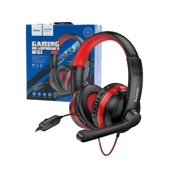 Hoco Magic Tour Gaming Headphone W103 with Audio Adapter 3.5mm 1.2m Red